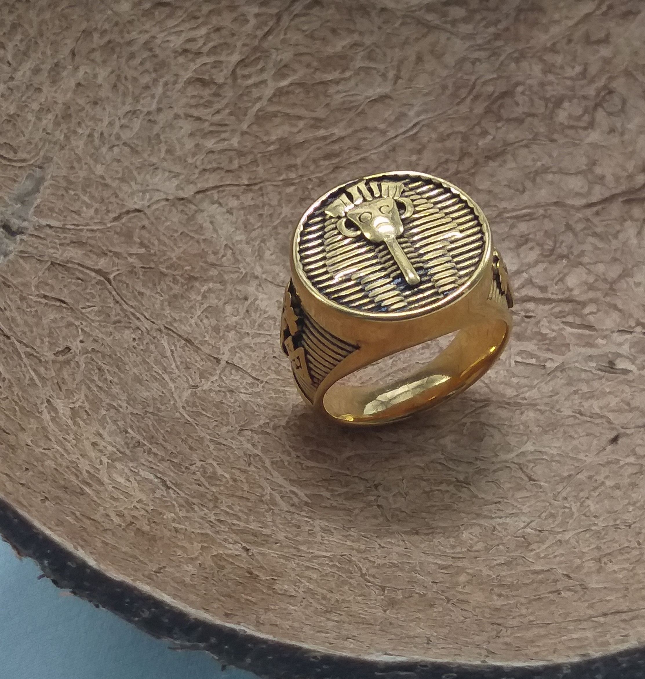 Pharaoh 18k Gold plated stainless steel Men`s Ring