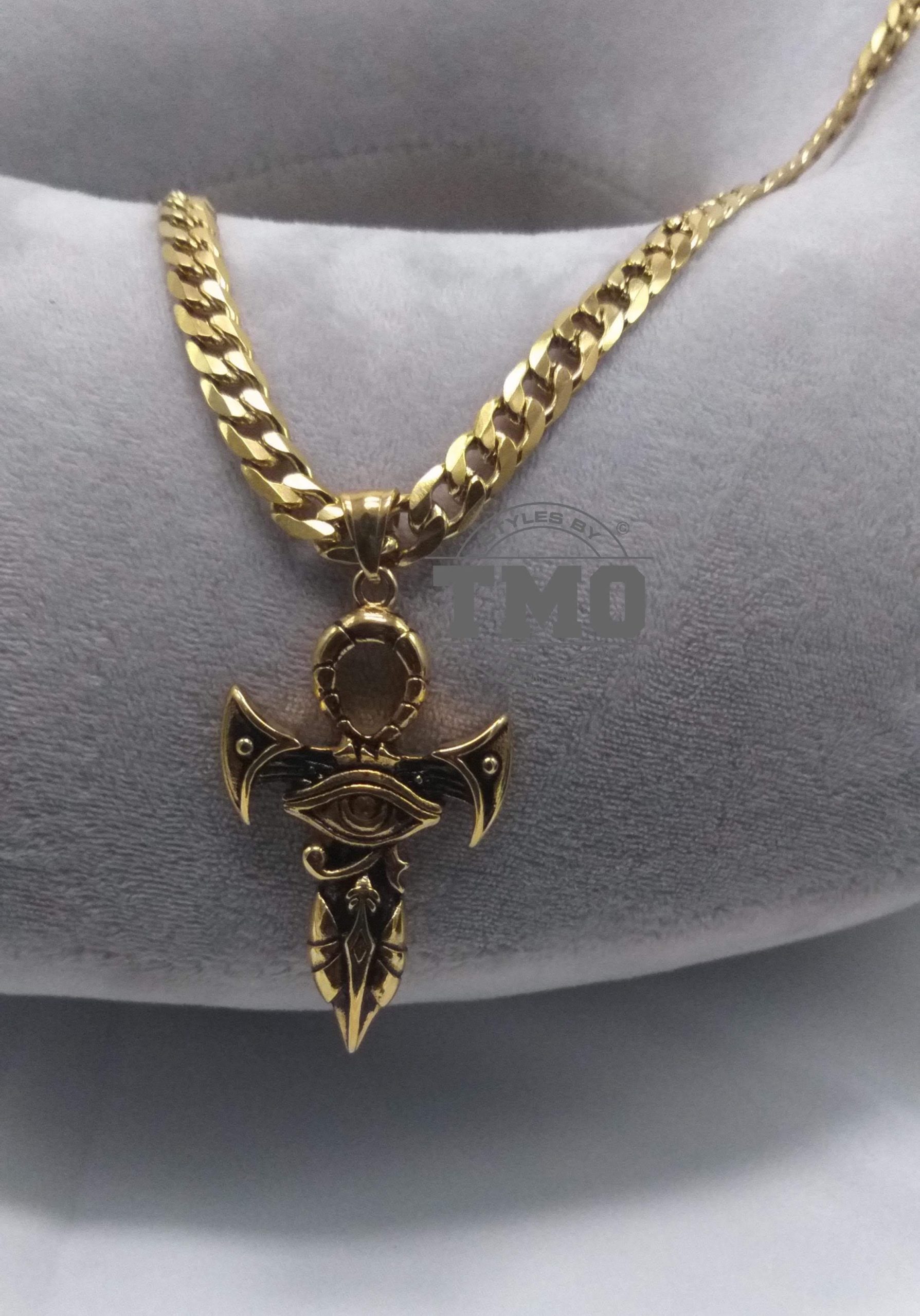Eye of Horus cross pendant stainless steel gold plated necklace