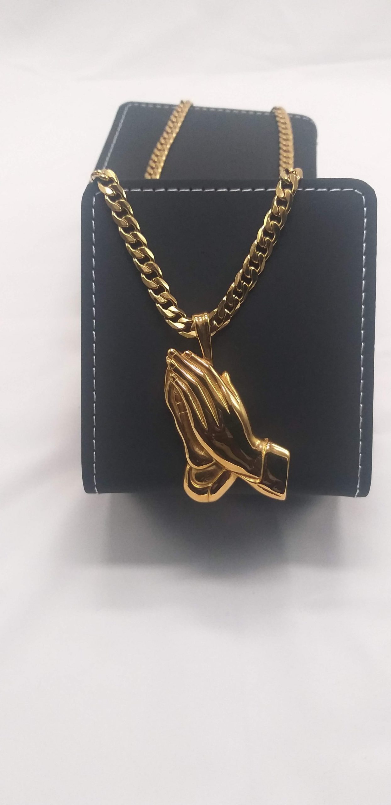 Praying Hands Stainless Steel Cuban Link Chain
