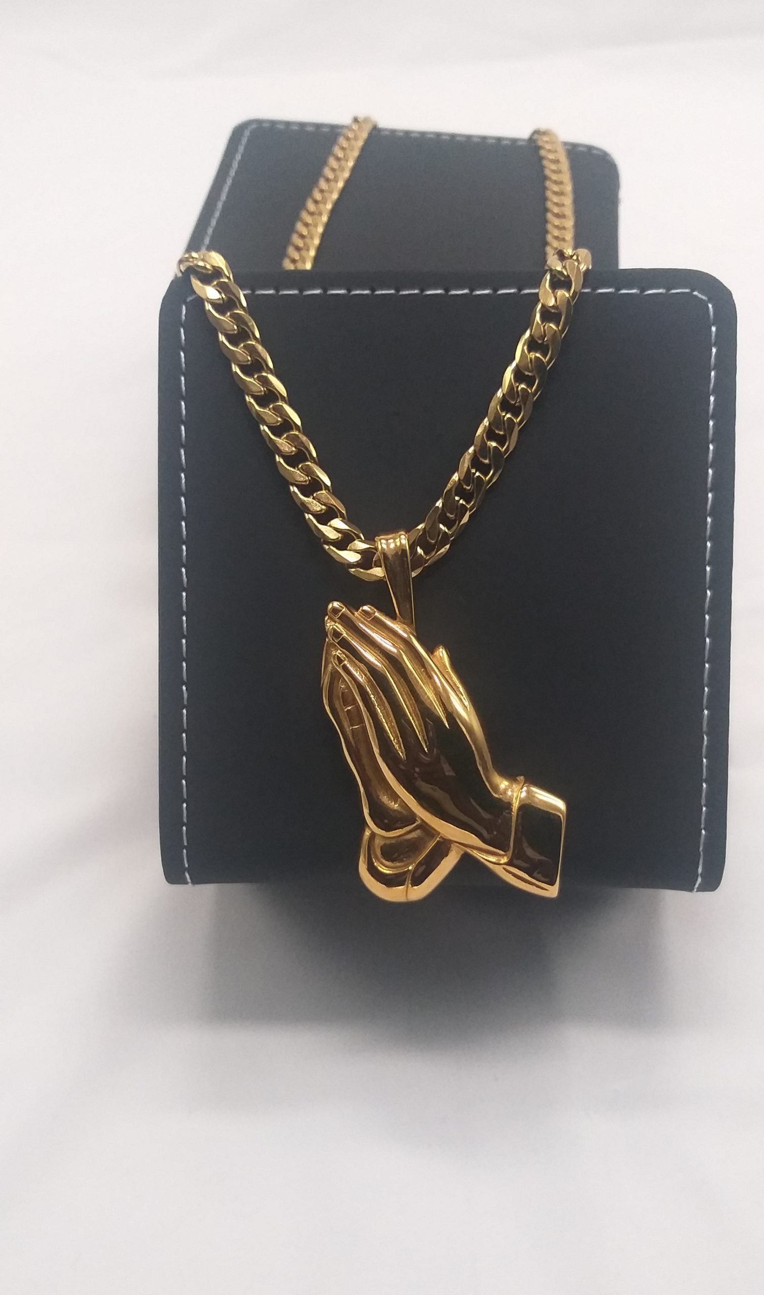 Praying Hands Stainless Steel Cuban Link Chain