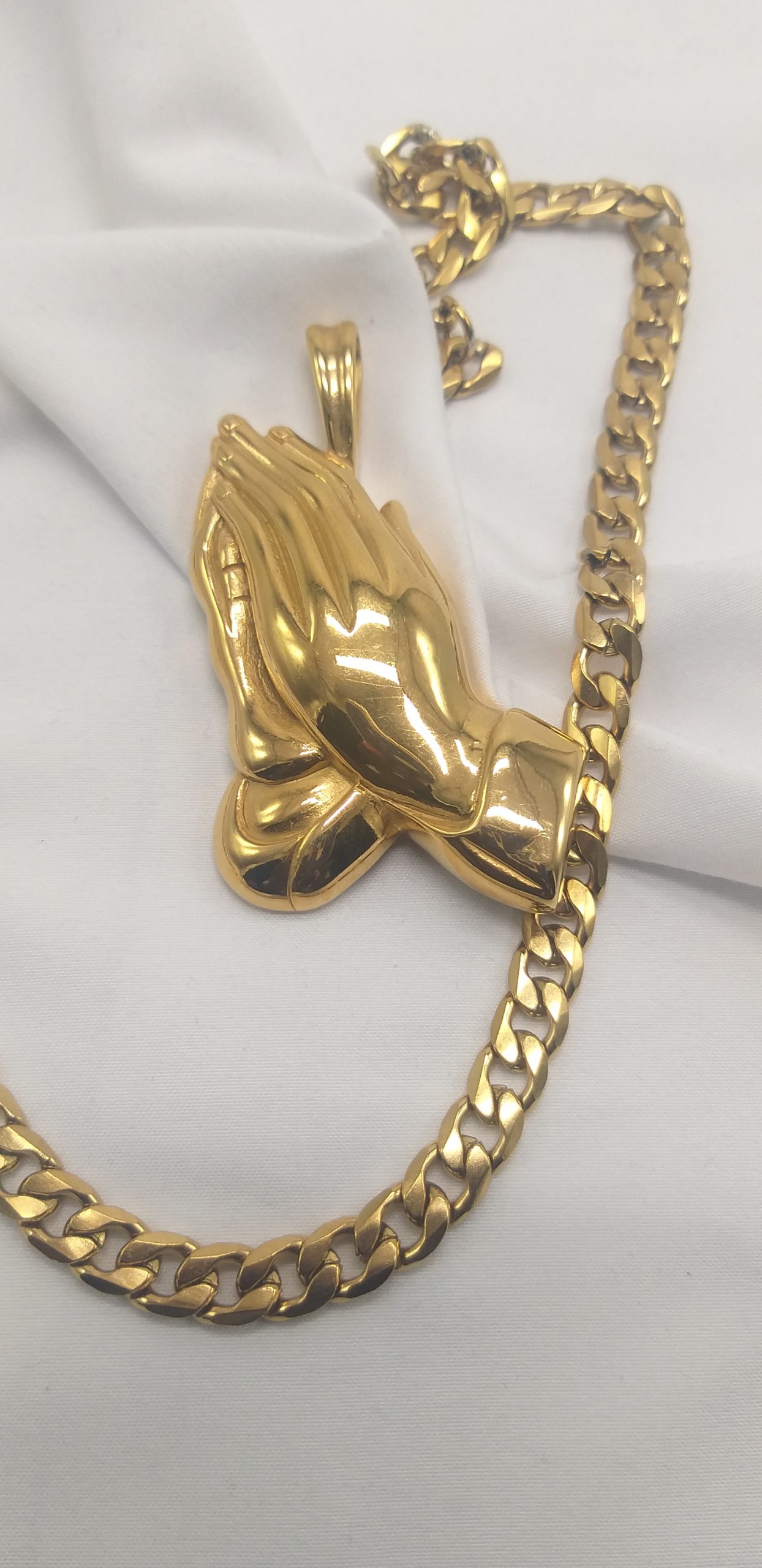 Praying Hands Stainless Steel Cuban Link Chain