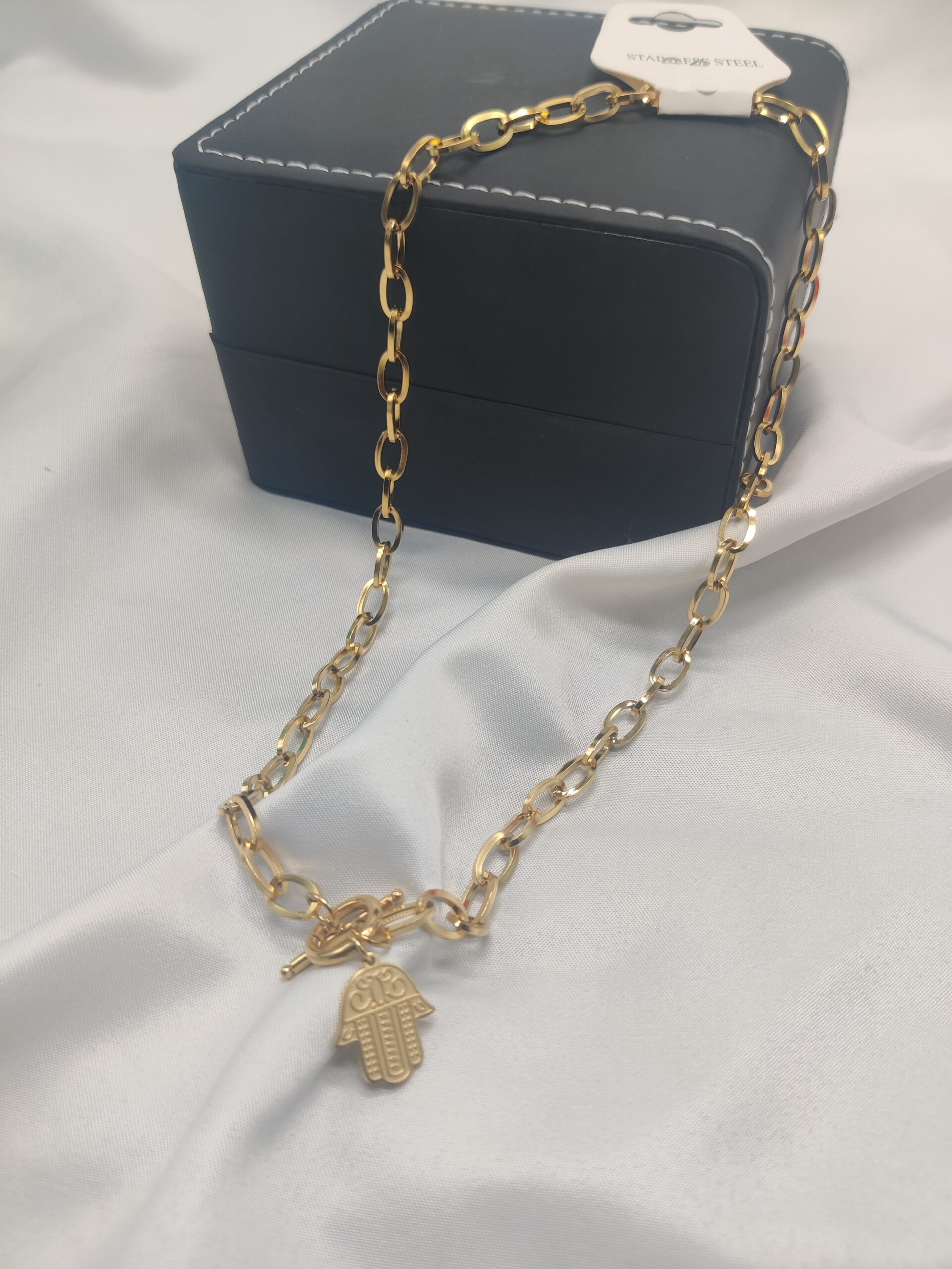 Hamsa stainless steel gold plated necklace