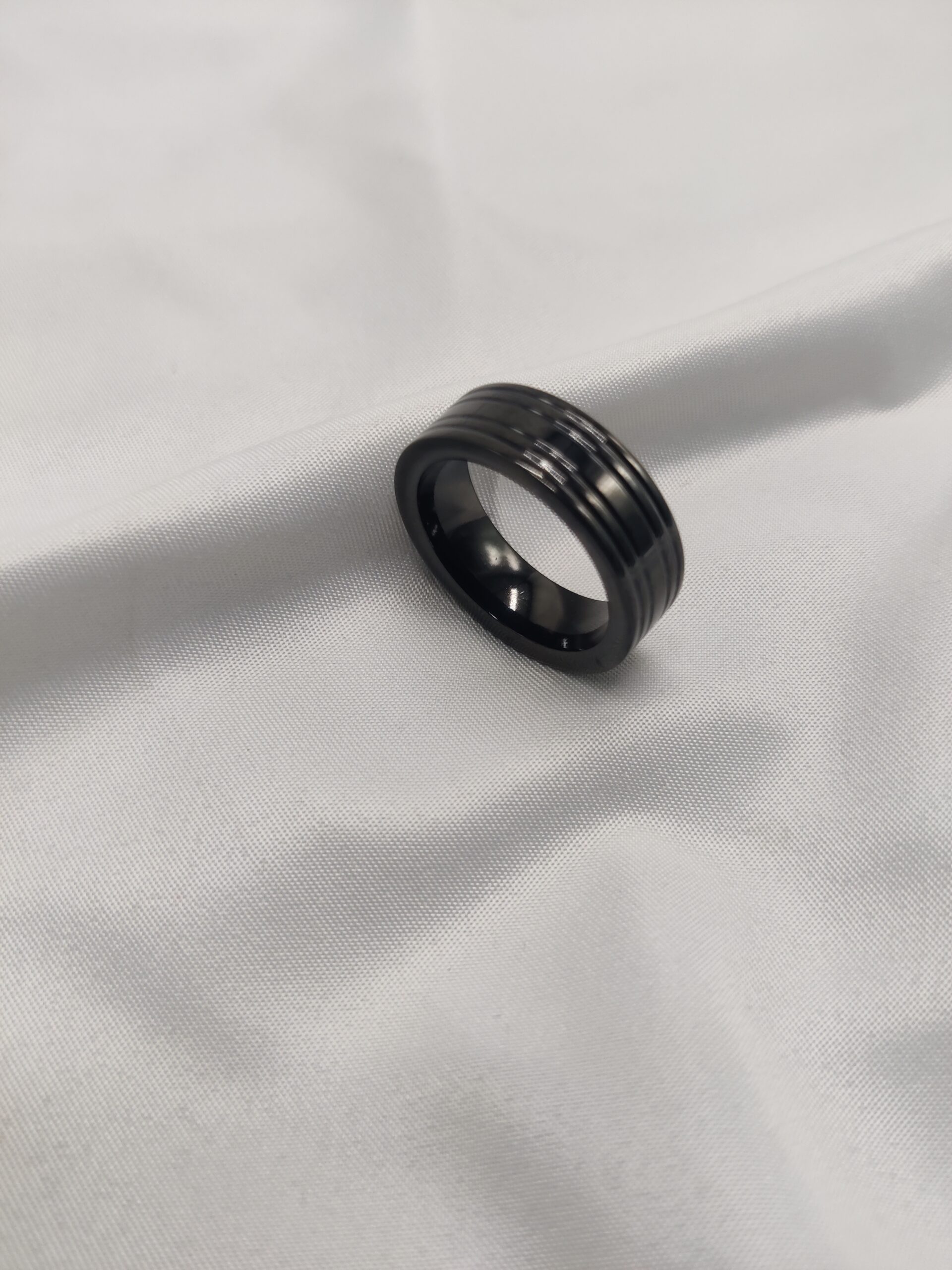 Black stainless steel ring 8mm wide by 1.8 thick size 9