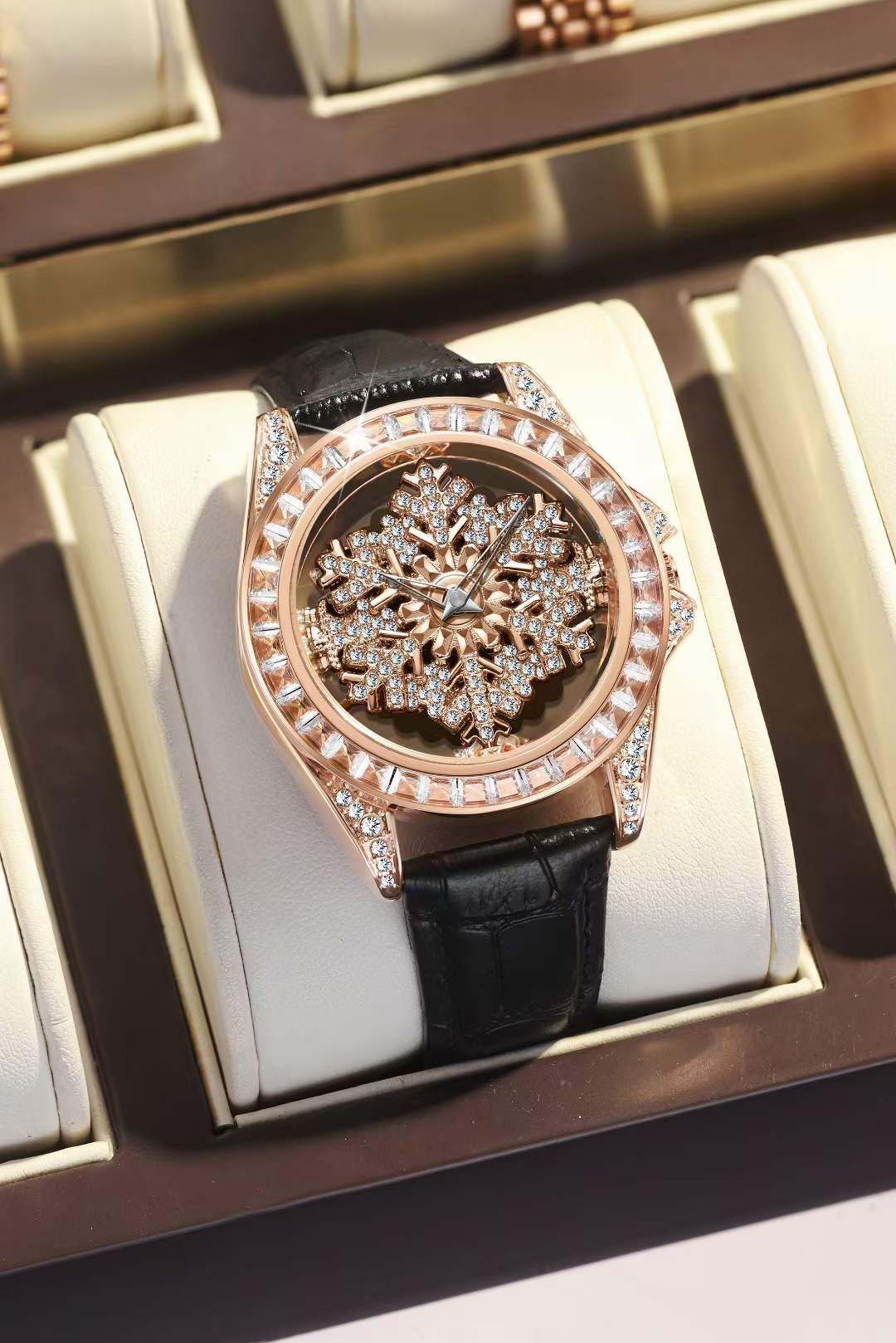 leather band iced out watch
